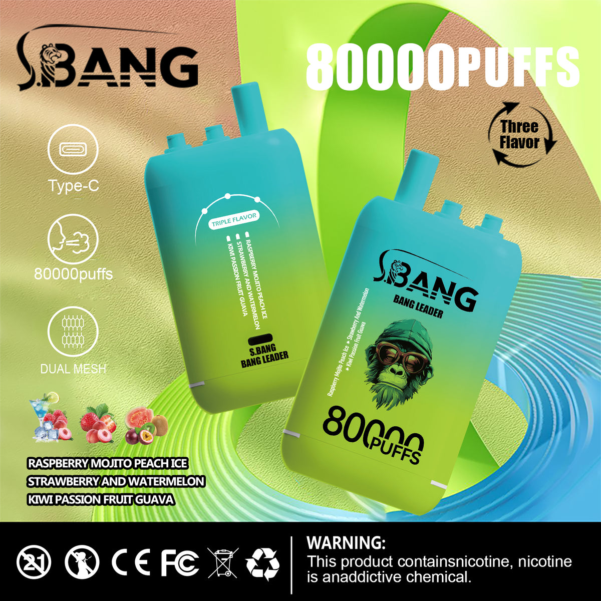Bang Leader 80000 80K Puffs 3 in 1 Flavors Newest Original Rechargeable Disposable Vape