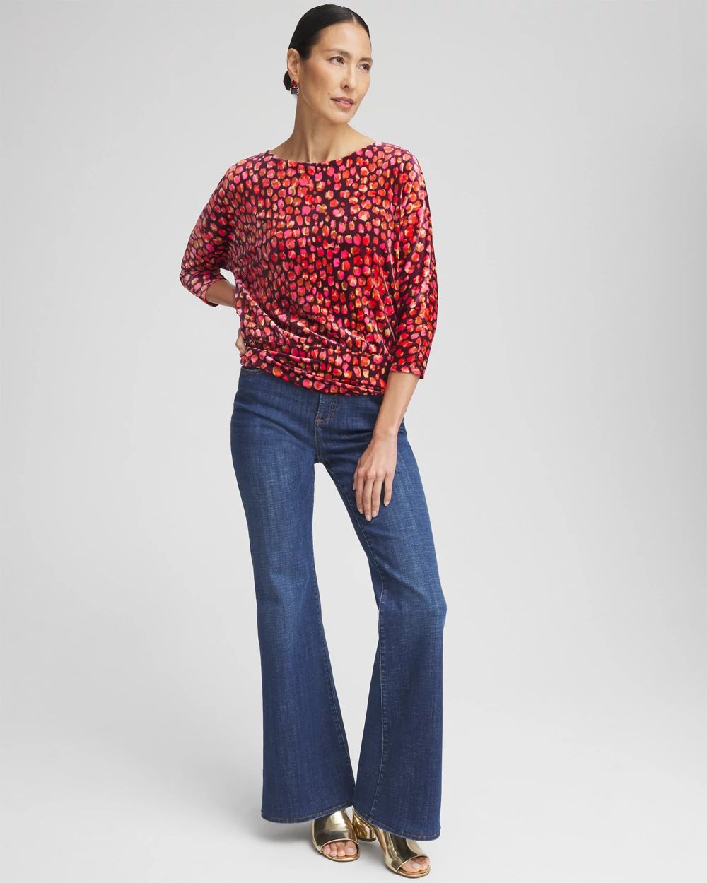 Velvet Banded Hem Print Top