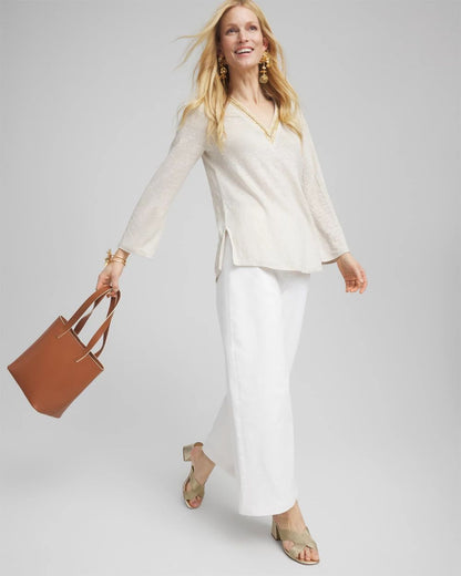 Linen Embellished V-Neck Tunic