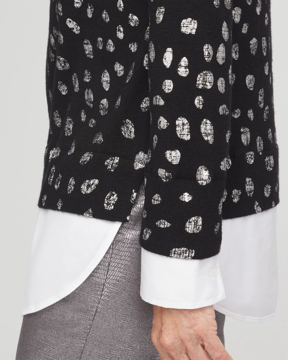 Foil Spotted Built-In Shirt Knit Sweater