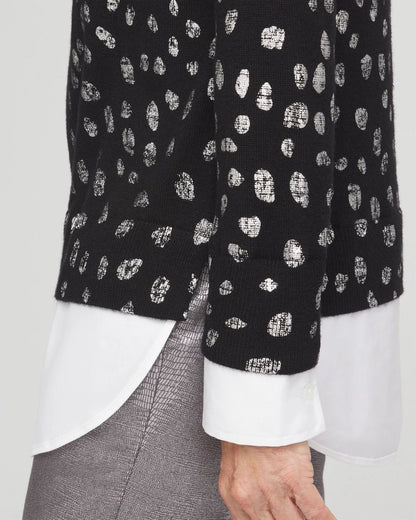 Foil Spotted Built-In Shirt Knit Sweater