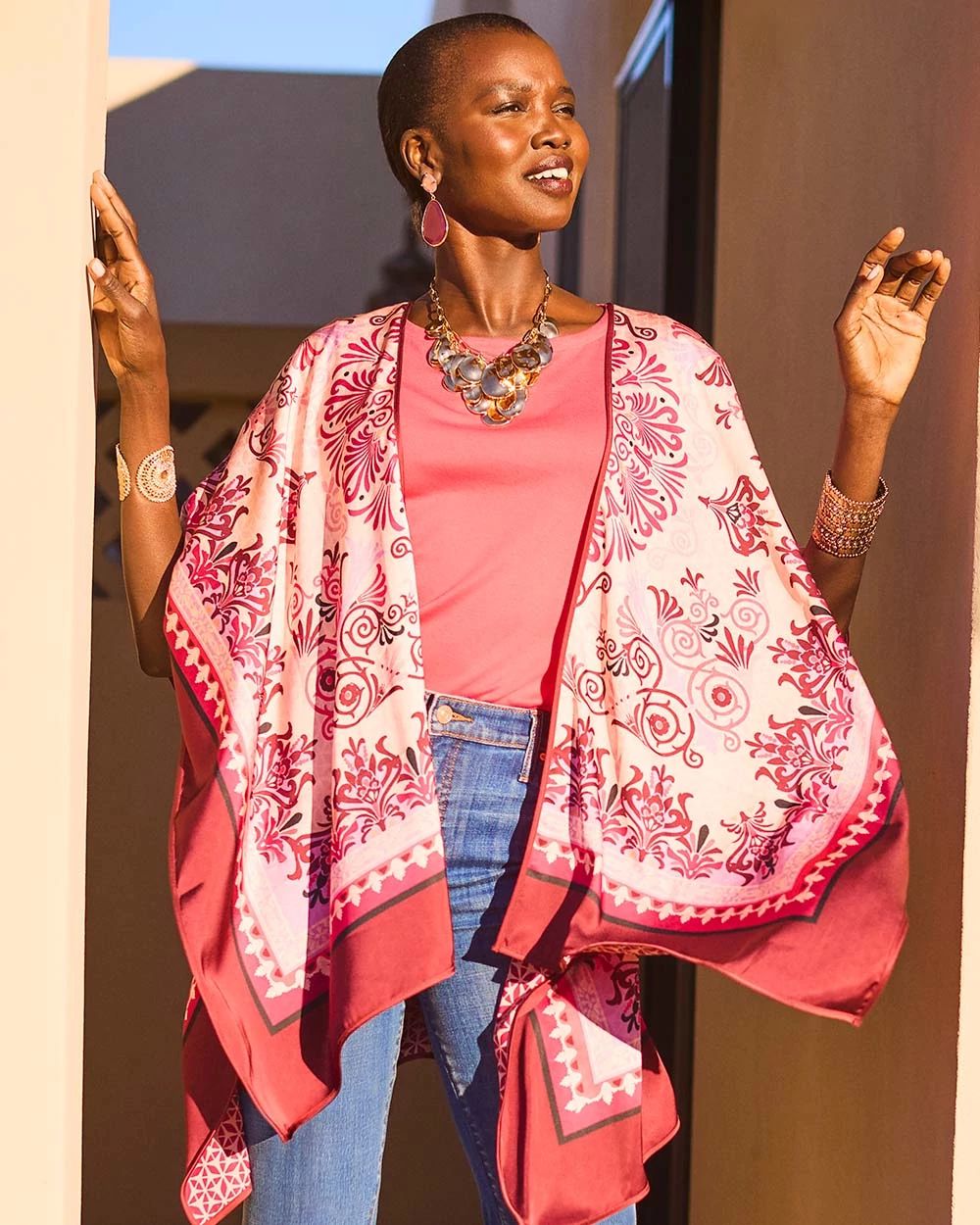 Reversible Mirage Print Ruana