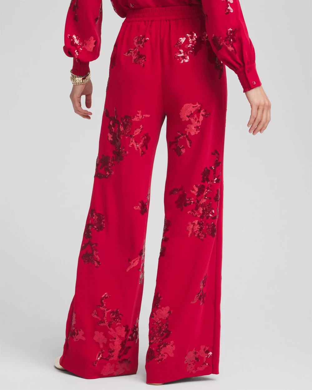 Floral Sequin Wide Leg Pants