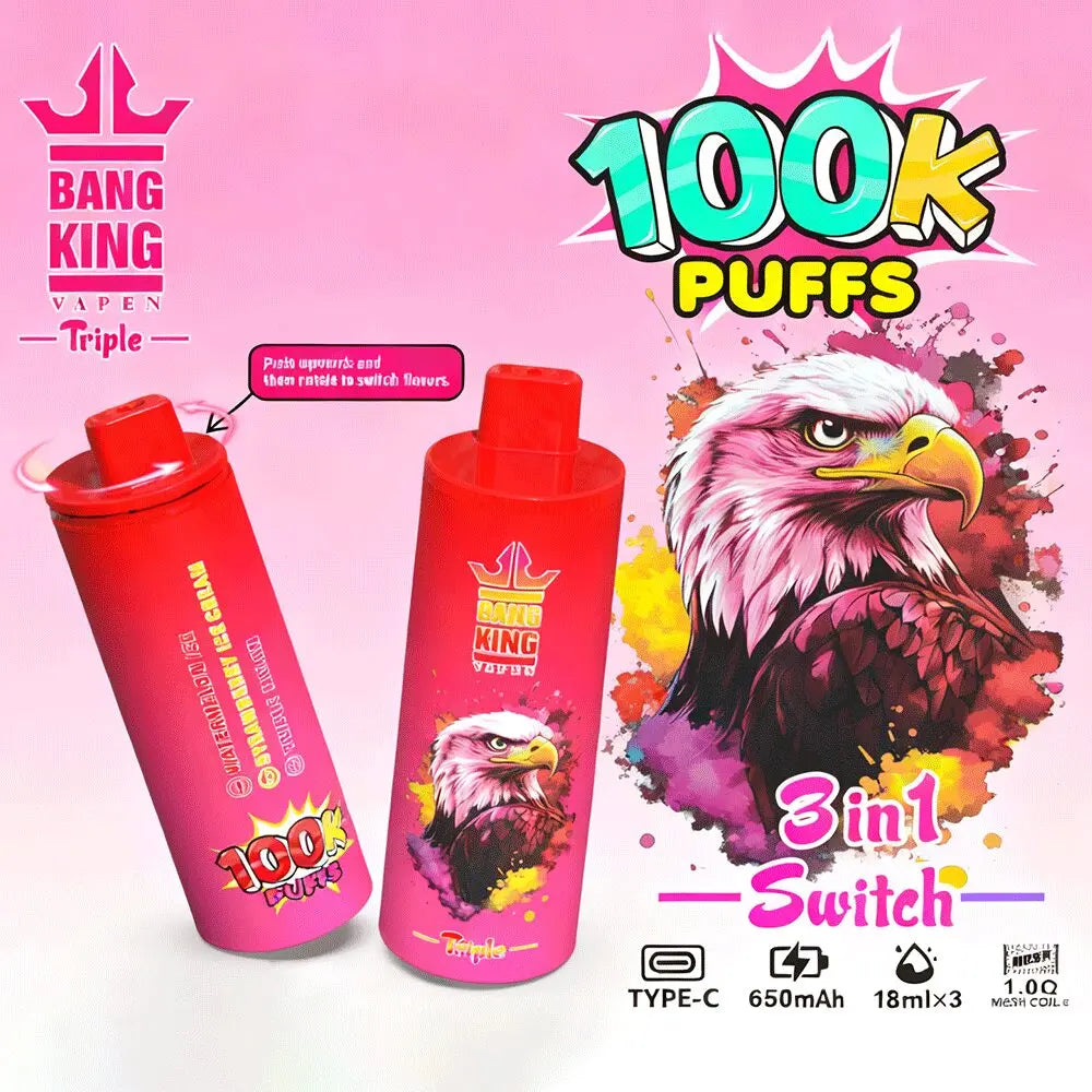 Bang King Triple 100000 100K Puffs 3 in 1 Flavors Original Rechargeable Disposable Vape