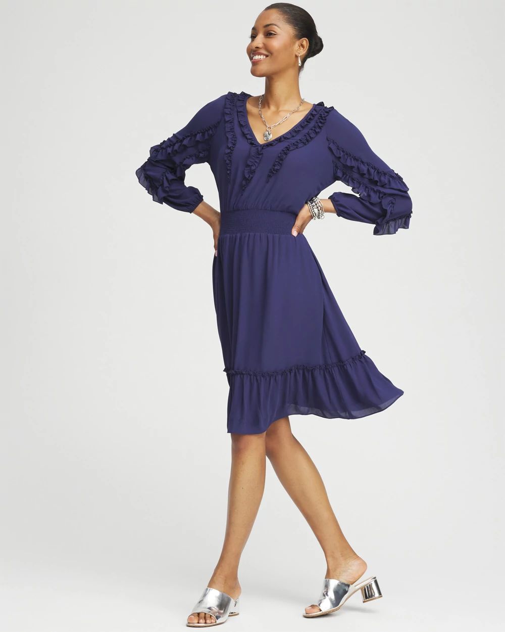 Ruffle Detail Smock Waist Dress