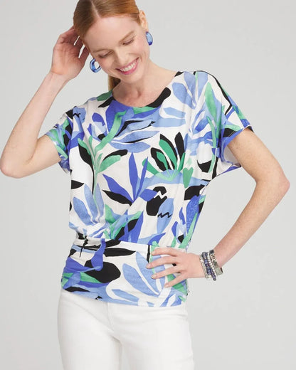 Touch of CoolTM Tropics Ruched Banded Hem Top