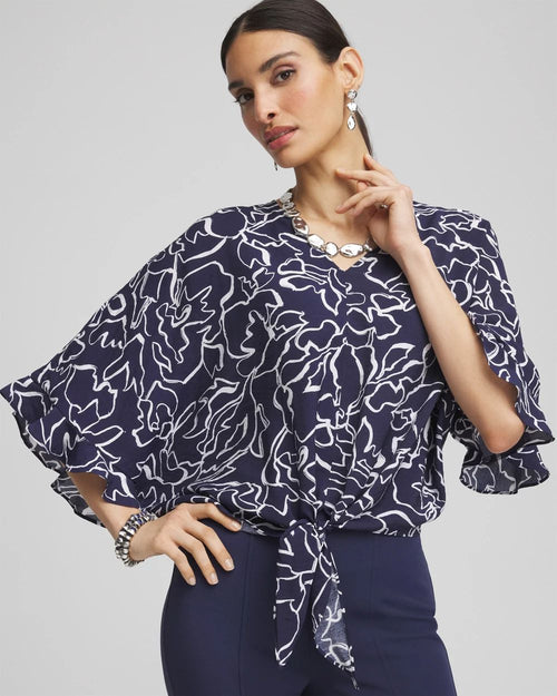 EcoveroTM Tie-Front Frill Sleeve Blouse