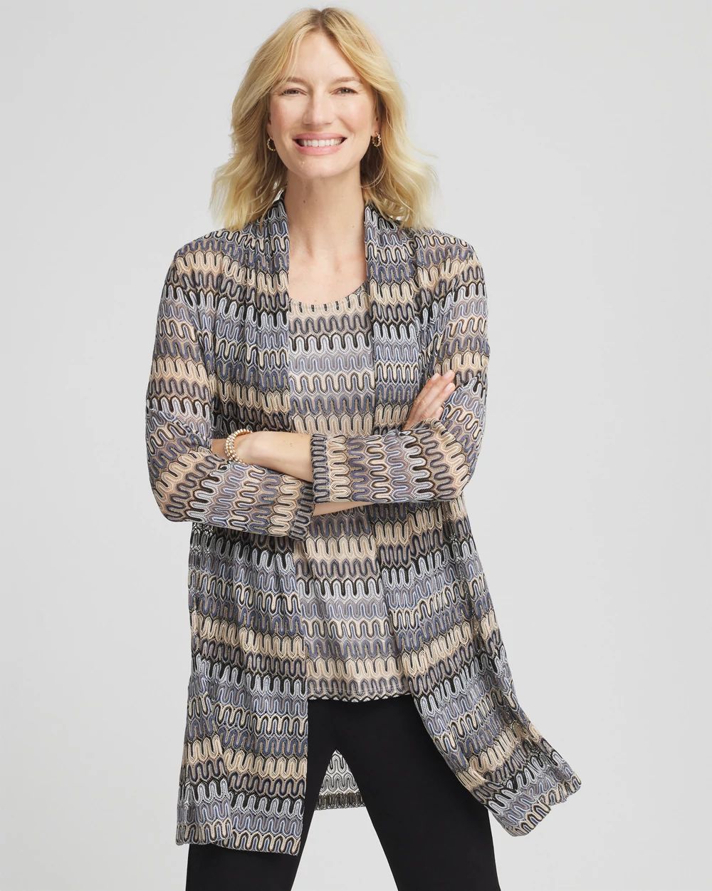 TravelersTM Knit Chevron Open-Front Cardigan