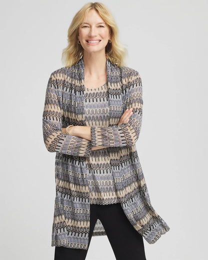 TravelersTM Knit Chevron Open-Front Cardigan