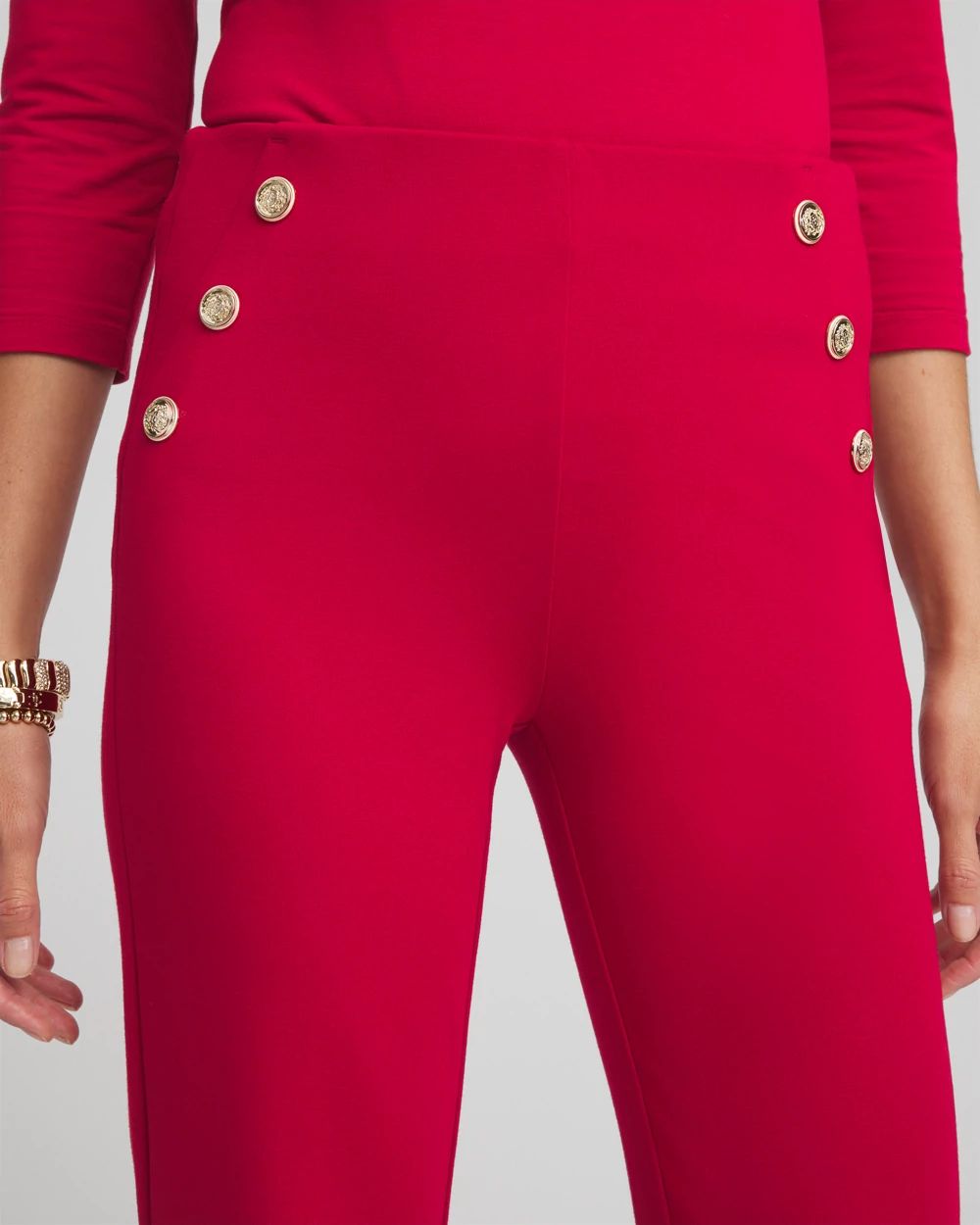 Petite Juliet Ponte Button Detail Flare Pants