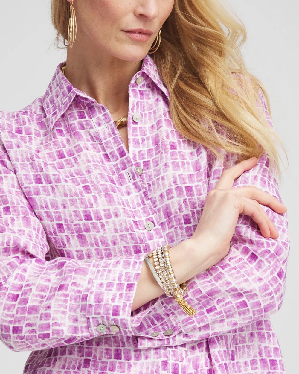 No IronTM Geometric Linen Shirt