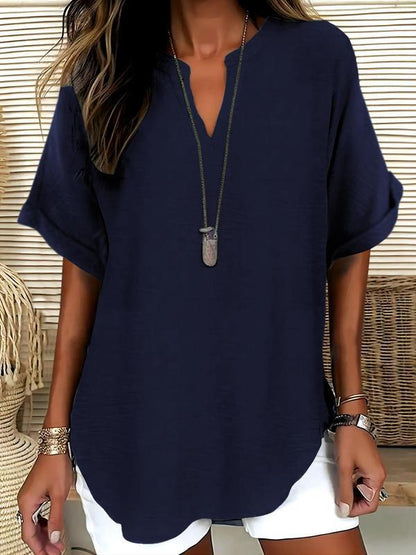 Xalina - Soft-Touch Notched-Neck Blouse