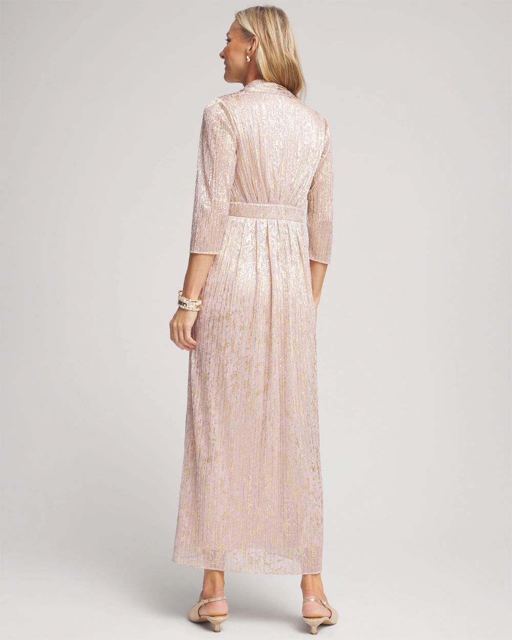 Metallic Pleated Maxi Dress