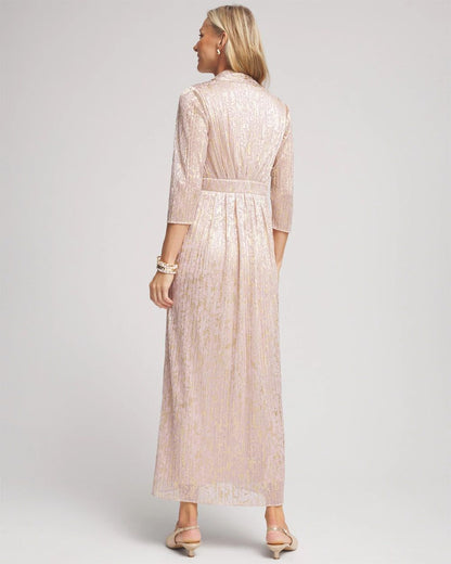 Metallic Pleated Maxi Dress