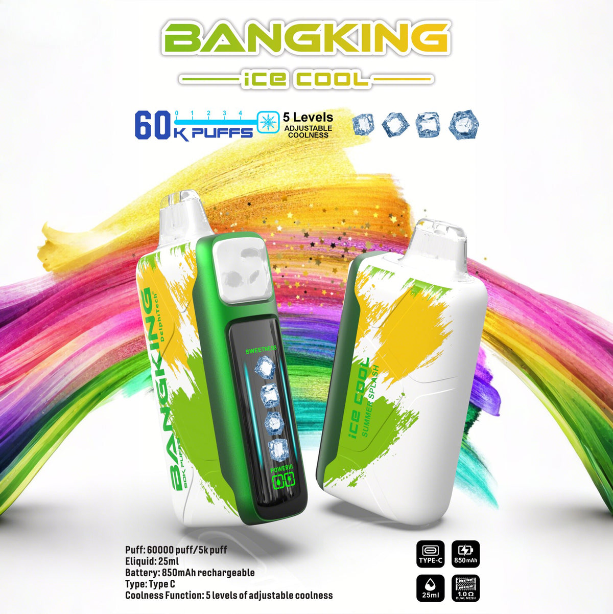 Bang King Ice Cool 60000 60K Puffs Original Adjustable Ice level LED Display Disposable Vape