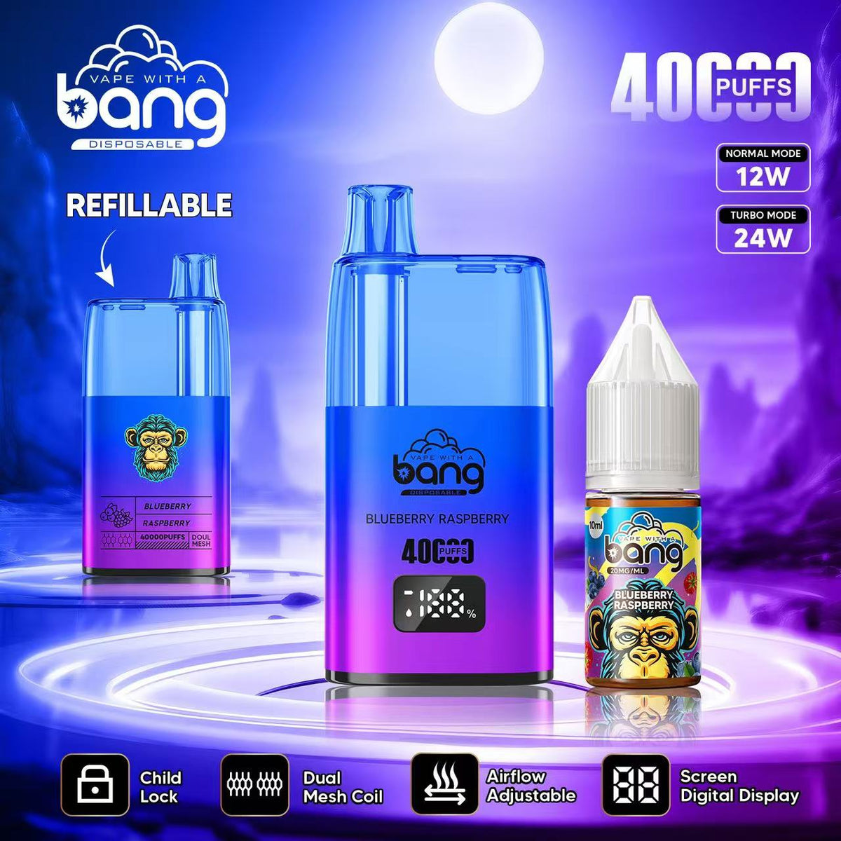 Bang 40000 40K Puffs LED Digital Display Screen Refillable Oil Vape