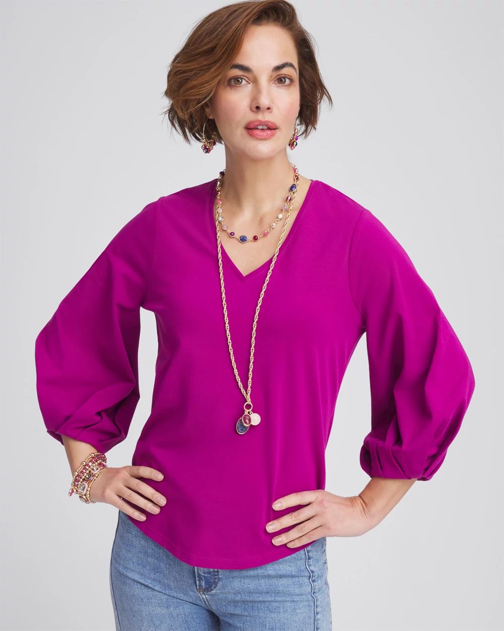 Cotton Tuck Sleeve Tee
