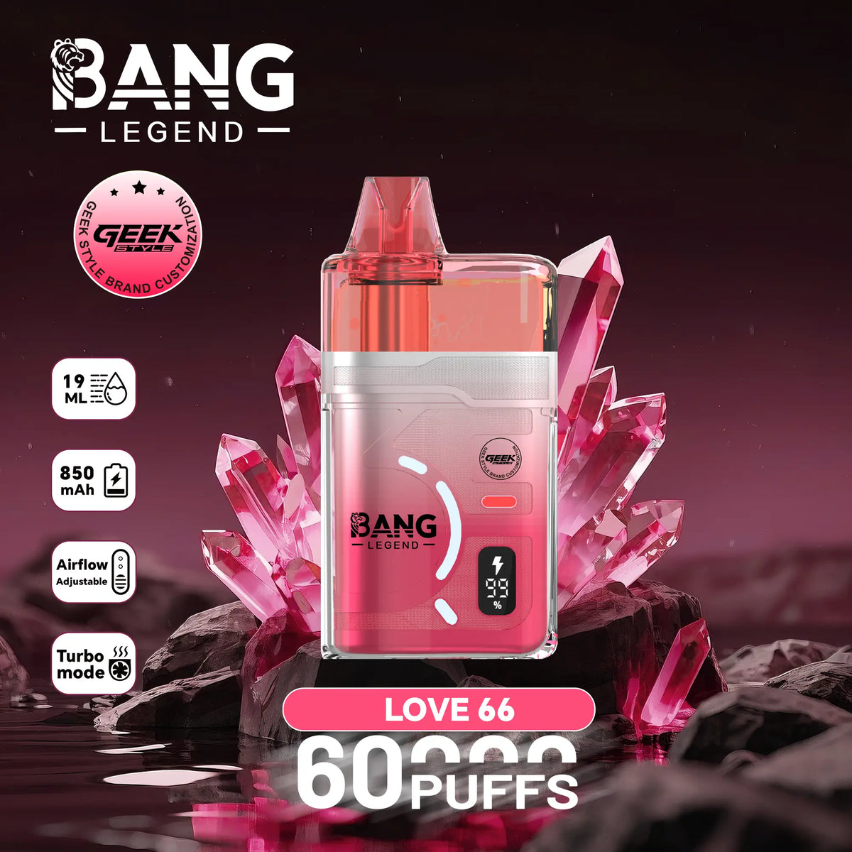 Bang Legend Geek 60000 60K Puffs Airflow Adjustable & Turbo Mode Disposable Vape