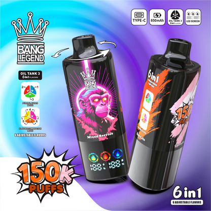 Bang Legend 150000 150K Puffs 6 in 1 Flavors Newest Original Rechargeable LED Display Disposable Vape