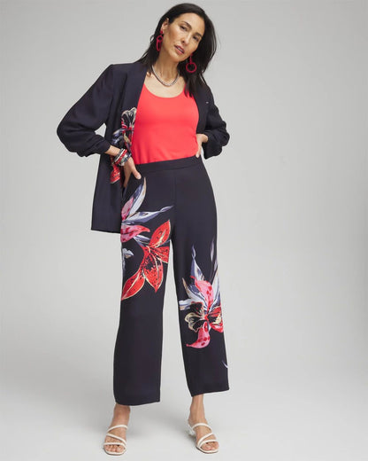 Petite Floral Print Soft Cropped Pants