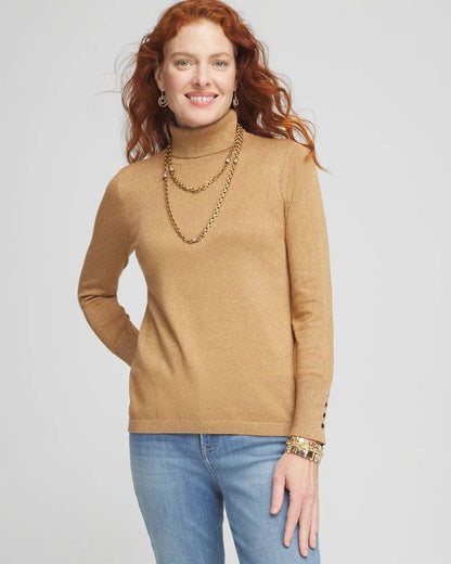 Camel Shimmer Turtleneck Sweater