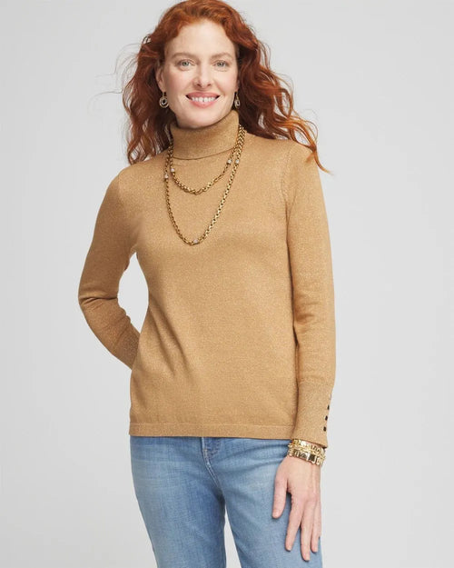 Camel Shimmer Turtleneck Sweater
