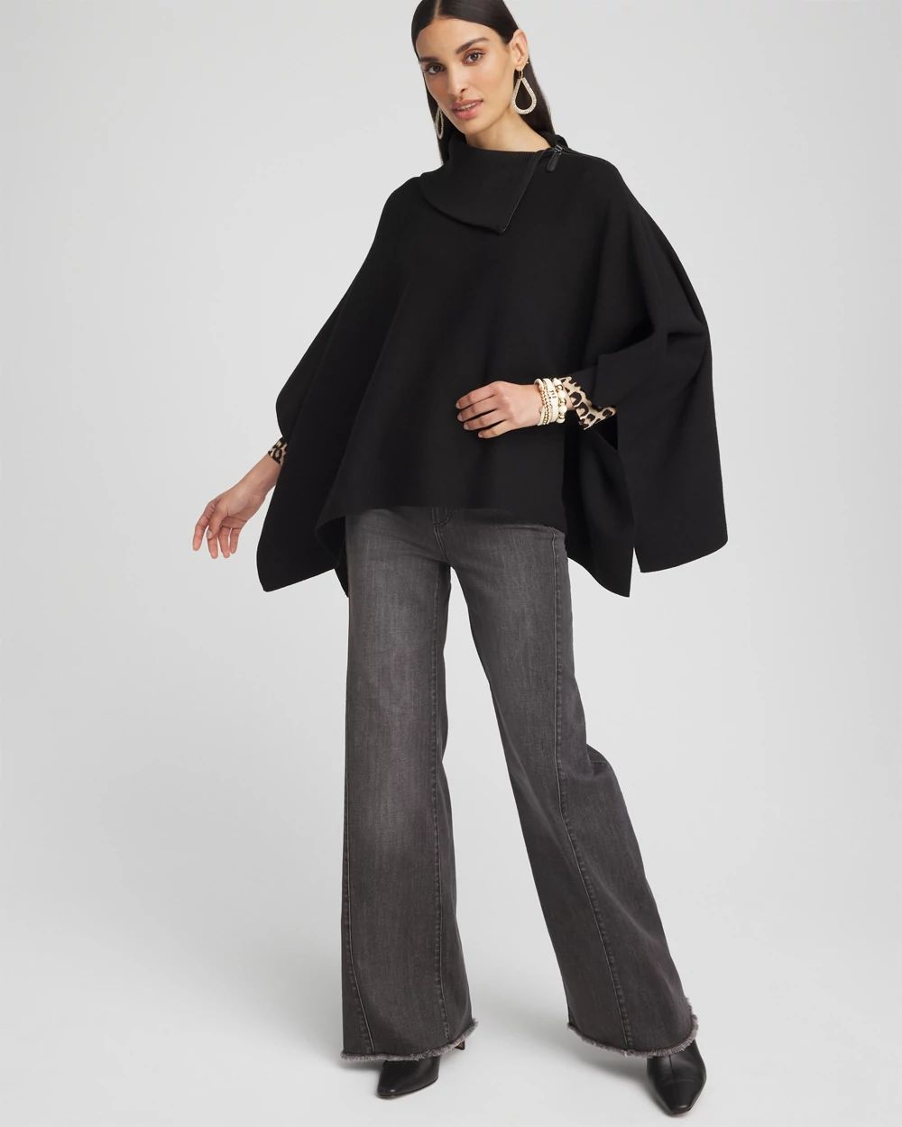 Split Neck Sweater Poncho