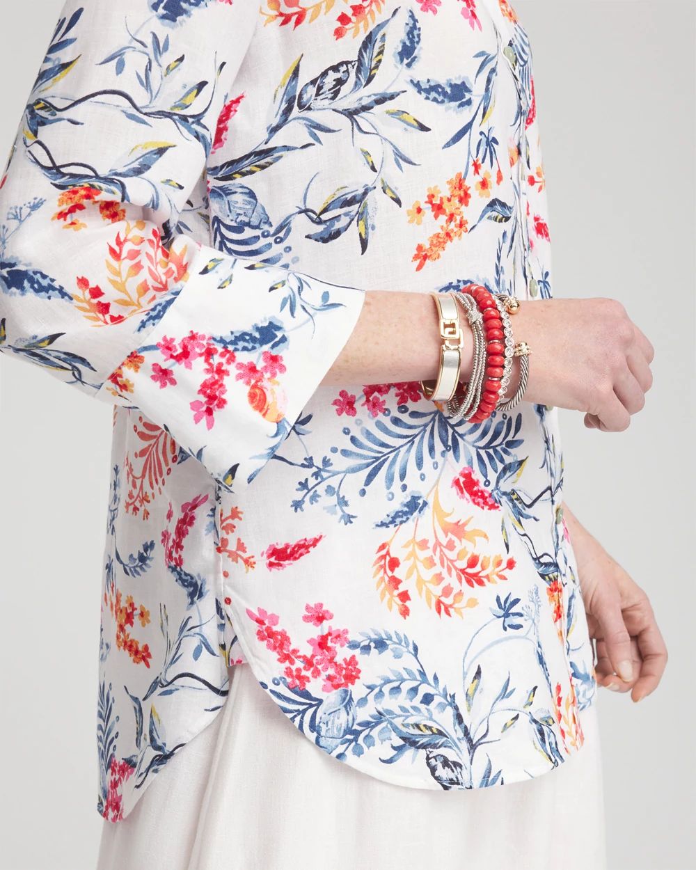 No IronTM Linen Sealife 3/4 Sleeve Shirt
