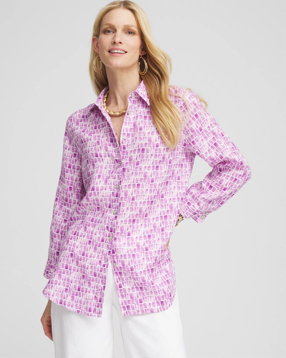 No IronTM Geometric Linen Shirt