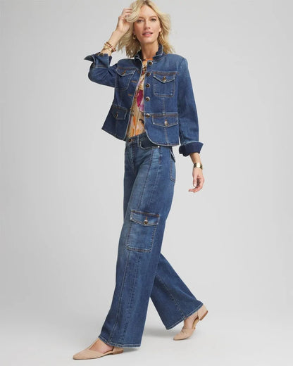 Petite High-Rise Wide-Leg Utility Jeans