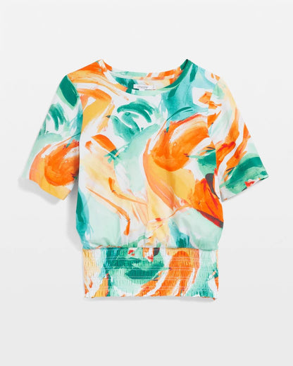 Touch of CoolTM Abstract Smocked Waist Tee