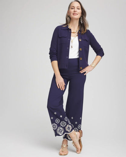 BrigitteTM Embroidered Wide-Leg Cropped Pants
