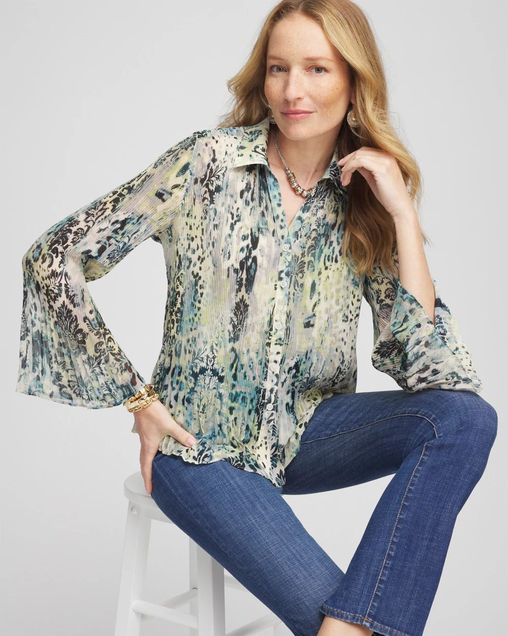Animal Print Pleated Blouse