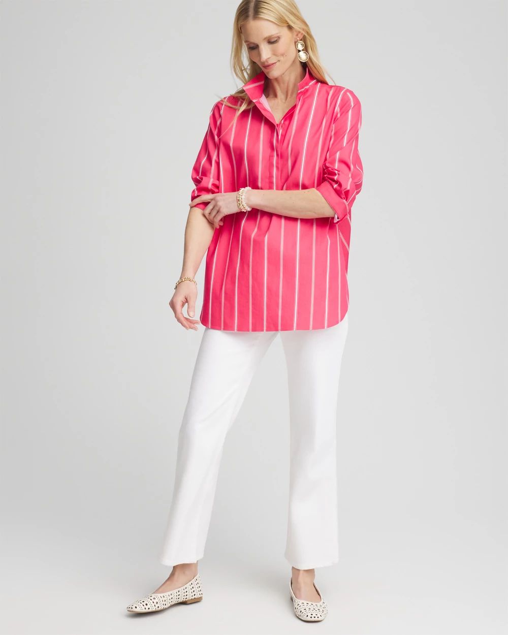 No IronTM Stripe Buttonback Tunic
