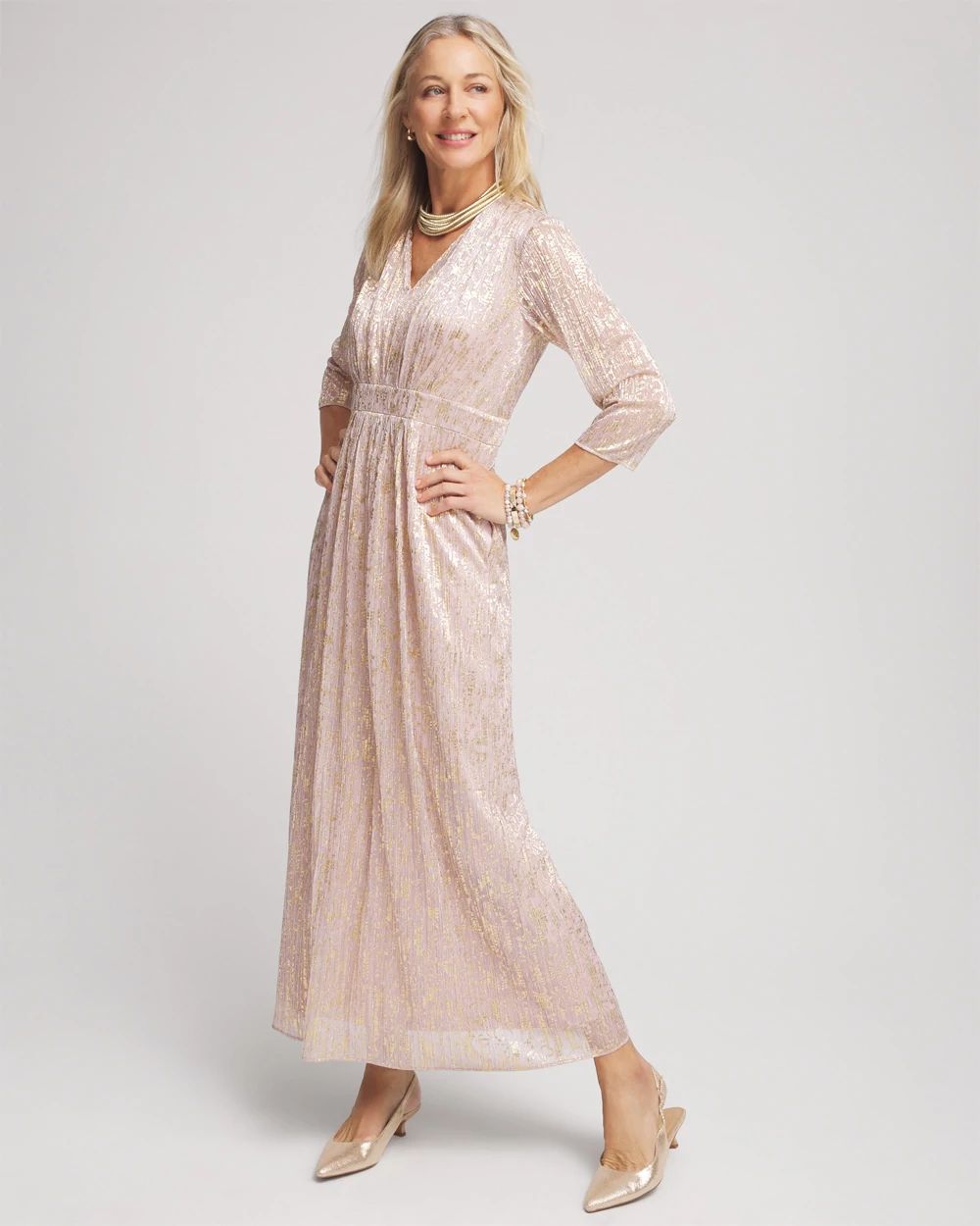 Metallic Pleated Maxi Dress