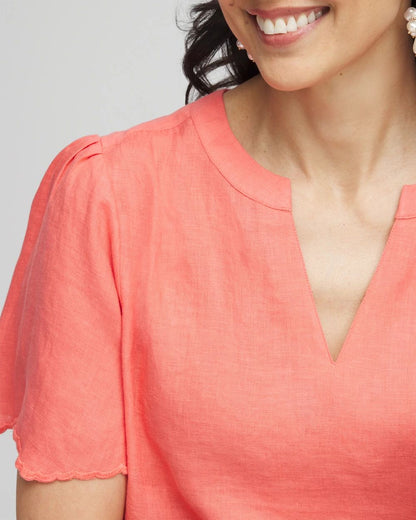Linen Embroidered Hem Blouse