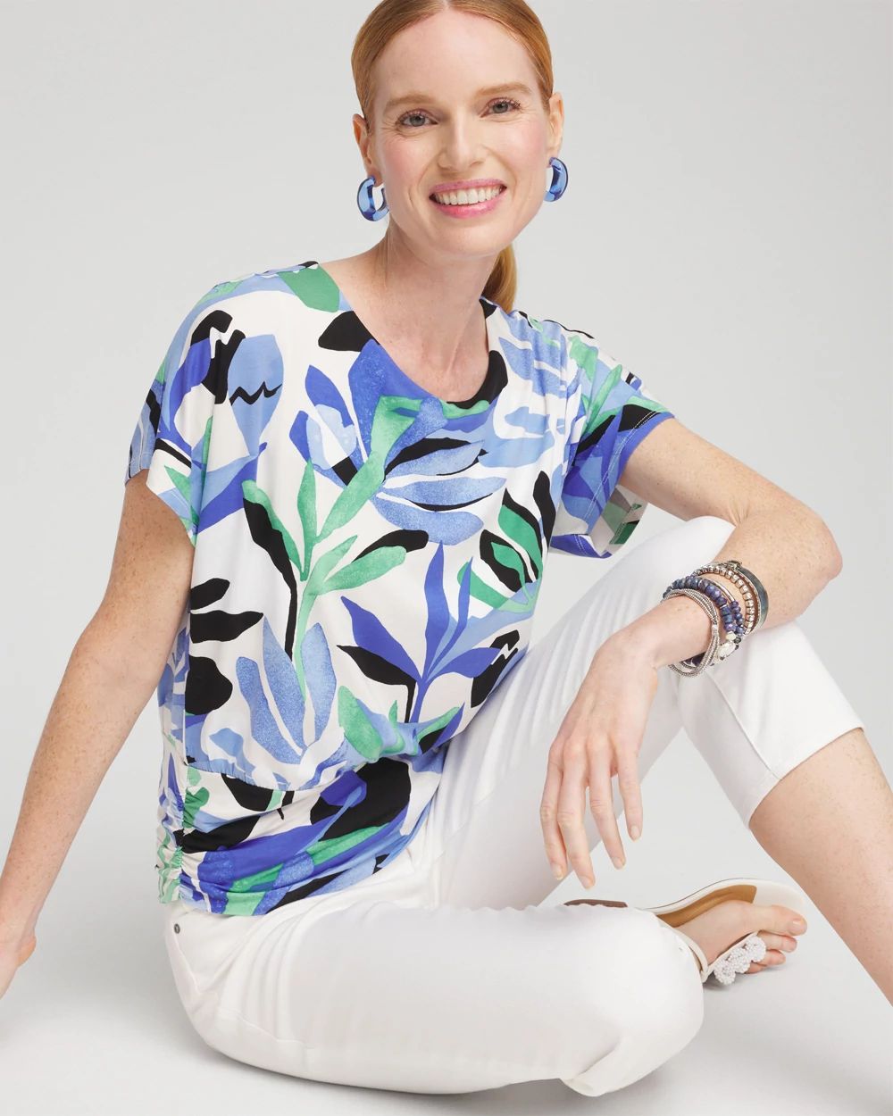 Touch of CoolTM Tropics Ruched Banded Hem Top