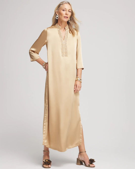 Embellished Satin Maxi Dress