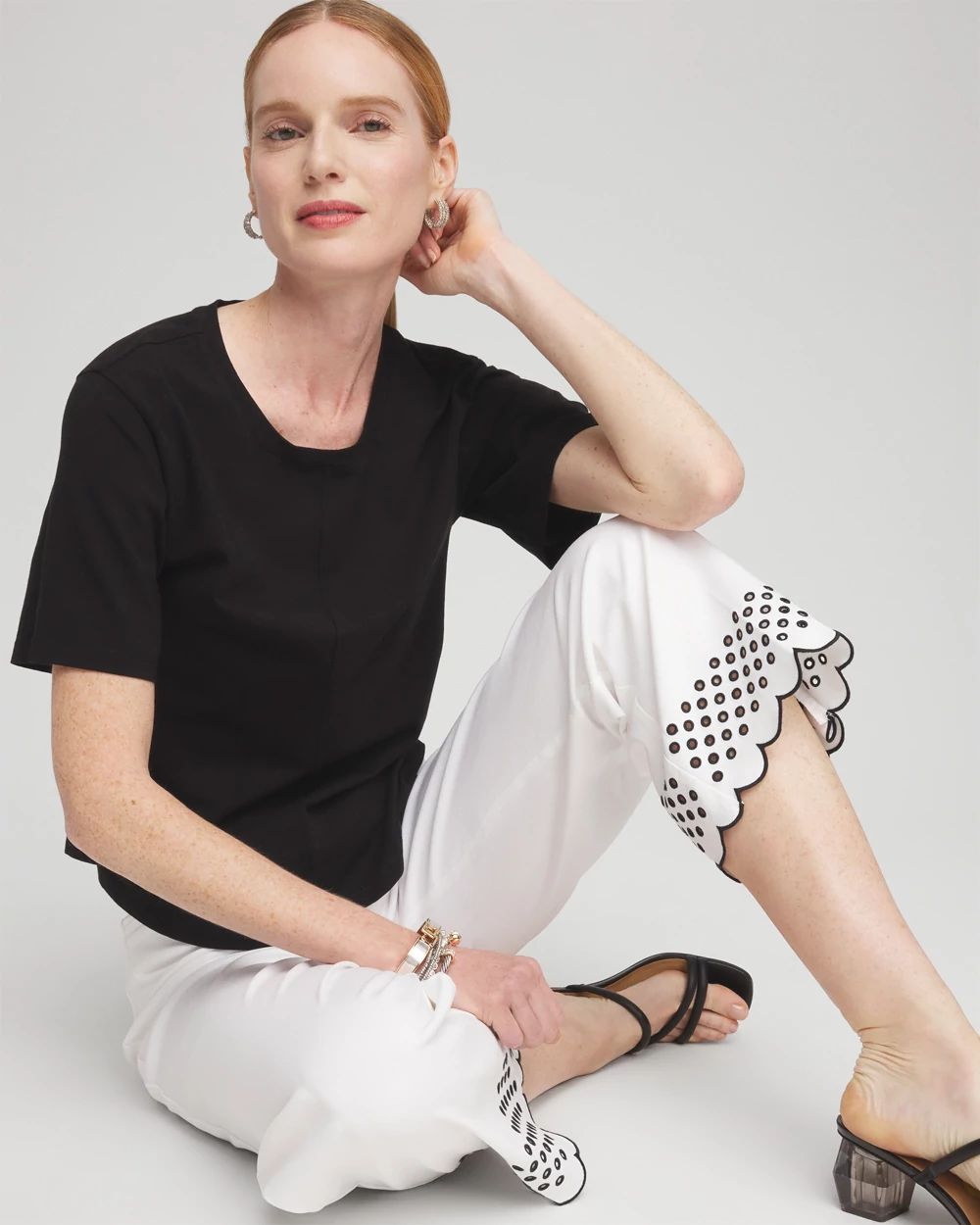 Brigitte Embroidered Wide Leg Cropped Pants