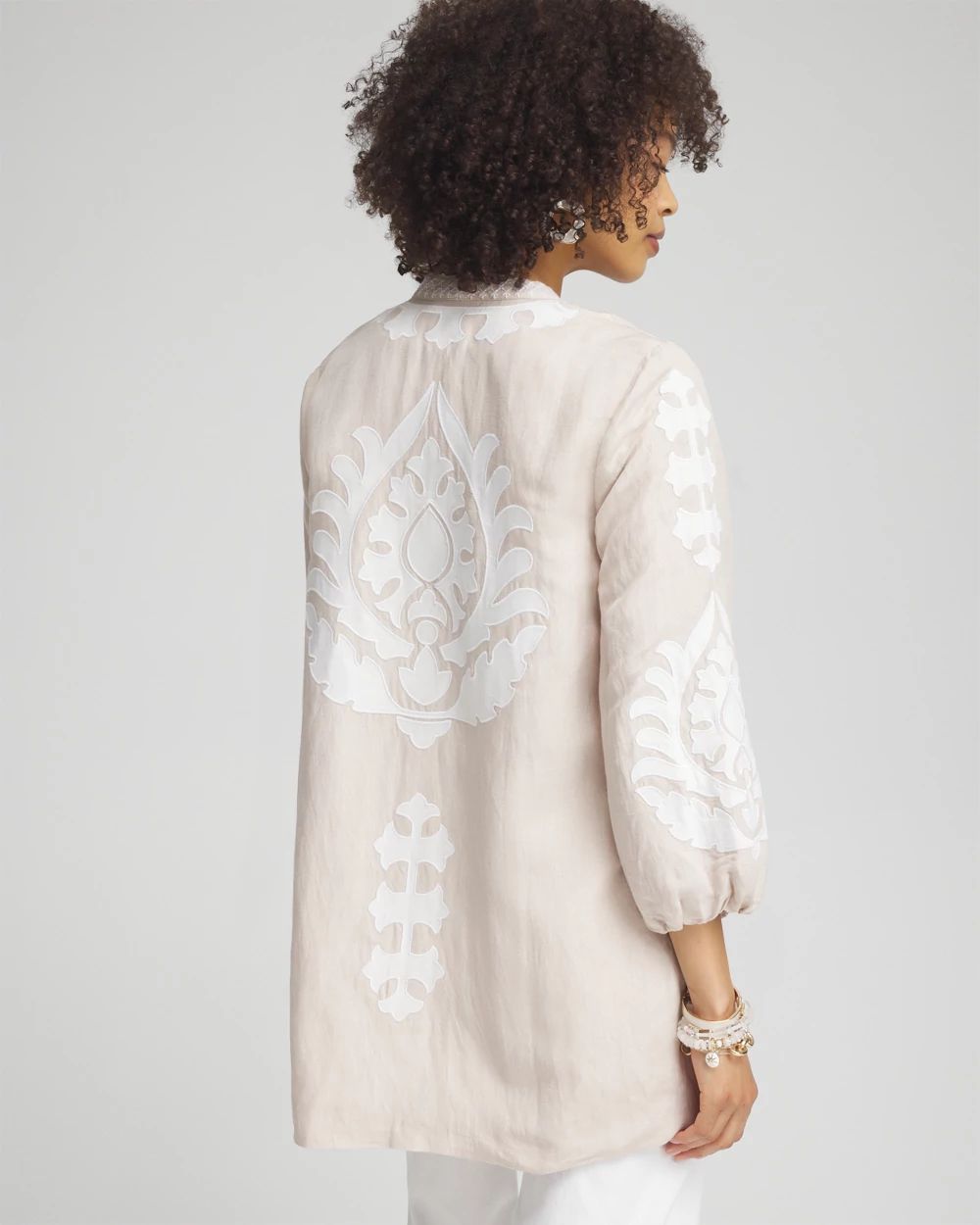 Embroidered Linen Blend Topper