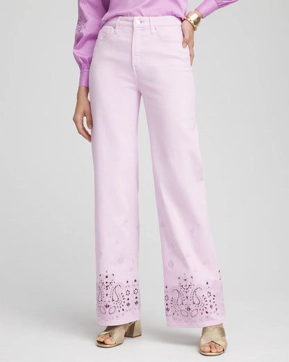 Petite Lavender Eyelet High-Rise Jeans