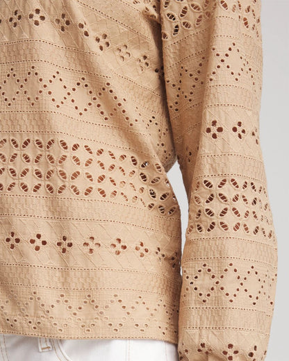 Embroidered Eyelet Collared Shirt