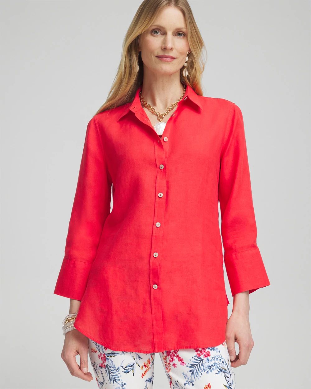 No IronTM Linen 3/4 Sleeve Shirt