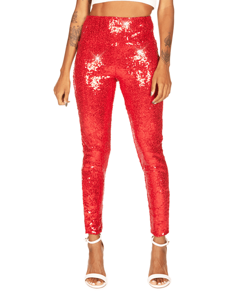 Red Sequin High Waisted Leggings