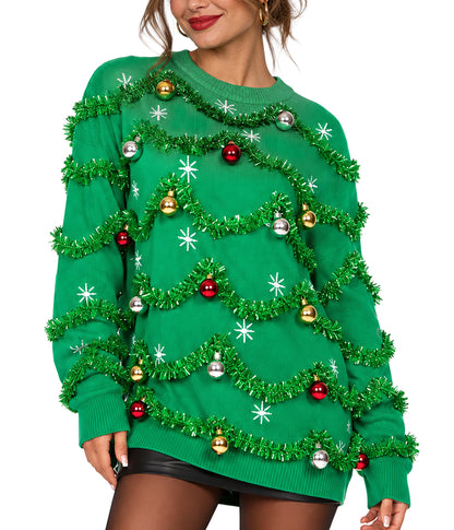 Women's Gaudy Garland Oversized Christmas Sweater