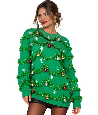 Women's Gaudy Garland Oversized Christmas Sweater