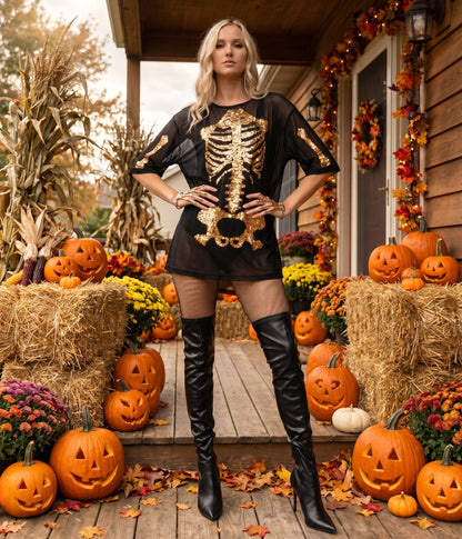 Gold Skeleton Mesh Costume Dress