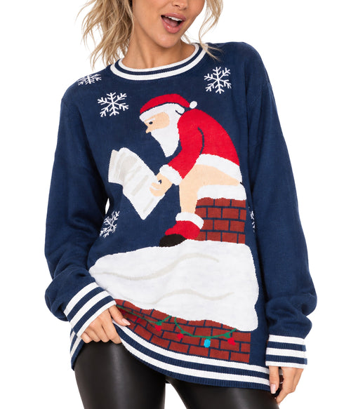 Women's Santa's Log On Fire Oversized Christmas Sweater